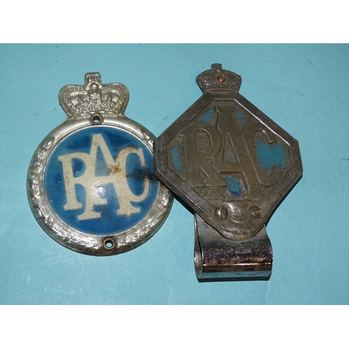 709 - A collection of eight car badges, including 'AA' no.V277890, 'Yorkshire', 'Royal Air Force', 2x 'RAC... 