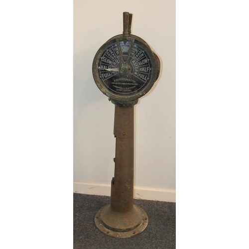 712 - A brass ship's telegraph by A Robinson & Co. Ltd, Liverpool & Glasgow, the head with black d... 