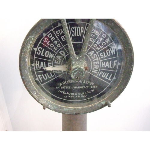 712 - A brass ship's telegraph by A Robinson & Co. Ltd, Liverpool & Glasgow, the head with black d... 