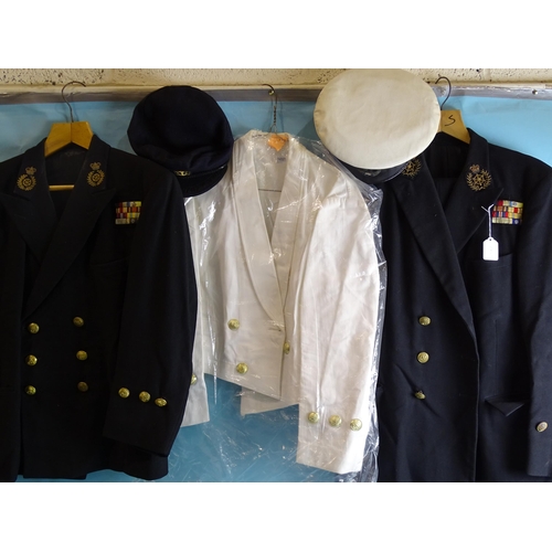 719 - A collection of naval uniform, RNSA insignia, etc.