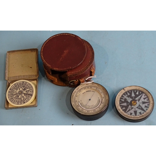 723 - A vintage patent lacquered brass case pocket aneroid barometer/altimeter/thermometer 'compensated' a... 