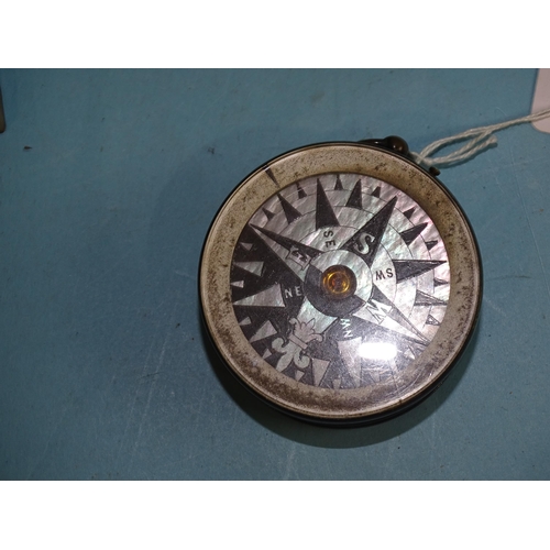 723 - A vintage patent lacquered brass case pocket aneroid barometer/altimeter/thermometer 'compensated' a... 