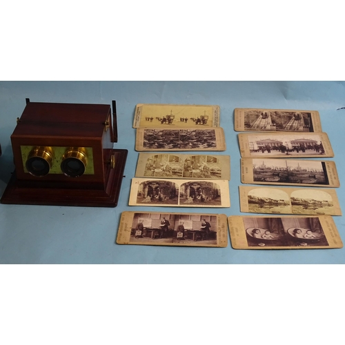 727 - A Smith Beck & Beck stereoscope, the mahogany lens mount panel replaced, in fitted box with ten ... 