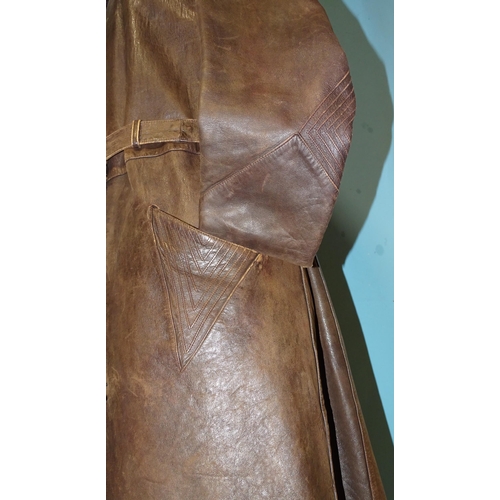 745 - A vintage lady's tan soft leather coat used for motorcycling, with stand-up collar and parallel-stit... 