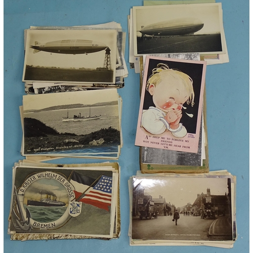 75 - Approximately 100 loose postcards, including RPs of the airship R101 on a mooring mast in Bedfordshi... 