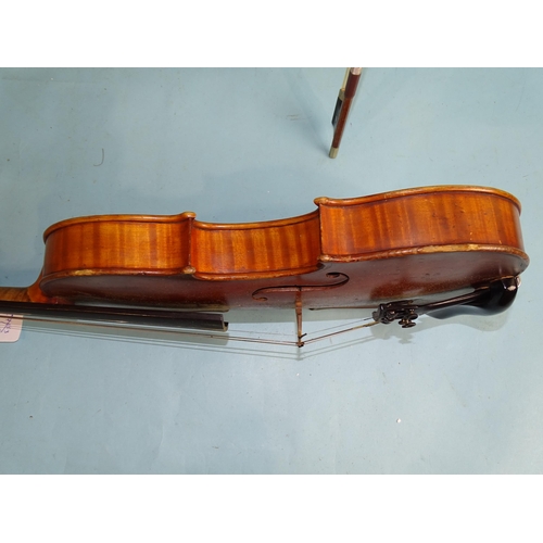 756 - A full-size violin stamped 898, with two-piece back and bow, in case.