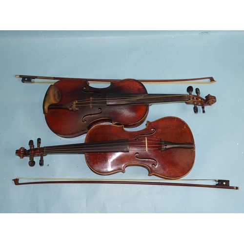 759 - A full-size violin 'The Maidstone', with two-piece back and bow in case and another labelled 'The Wi... 