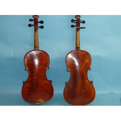 759 - A full-size violin 'The Maidstone', with two-piece back and bow in case and another labelled 'The Wi... 