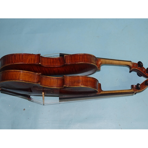 759 - A full-size violin 'The Maidstone', with two-piece back and bow in case and another labelled 'The Wi... 