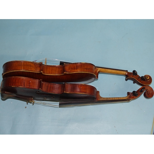 759 - A full-size violin 'The Maidstone', with two-piece back and bow in case and another labelled 'The Wi... 