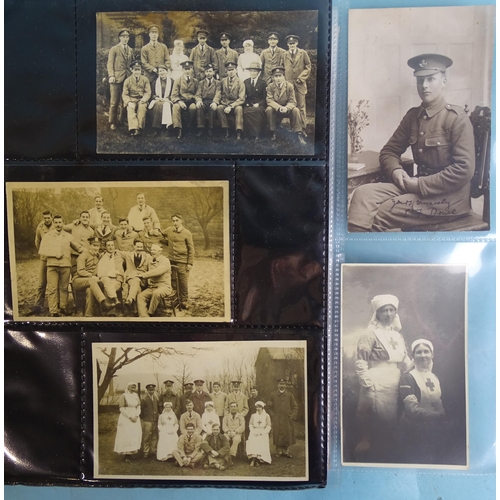 76 - An album of seventy-five postcards, photographs and ephemera, some relating to WWI Red Cross auxilia... 