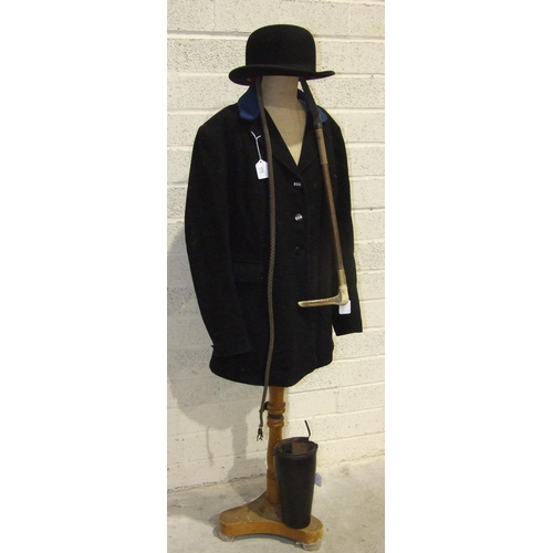 775 - A Mears dark hunting jacket with blue collar and plastic buttons marked ECH, a bowler hat, size 6 &a... 