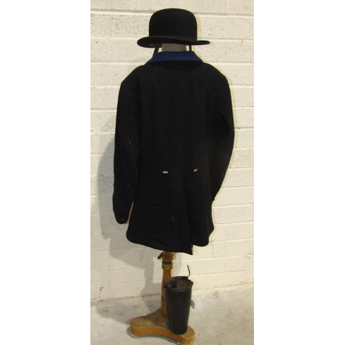 775 - A Mears dark hunting jacket with blue collar and plastic buttons marked ECH, a bowler hat, size 6 &a... 