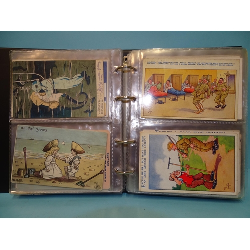 81 - An album of 112 comic postcards by Reg Carter, including two Wiggle Woggle cards, (one missing the m... 