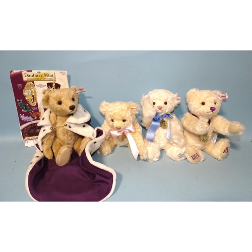 685 - Steiff, a 'Queen Elizabeth II Coronation Bear', (no crown), two Royal Baby bears and a 1952-2012 Jub... 