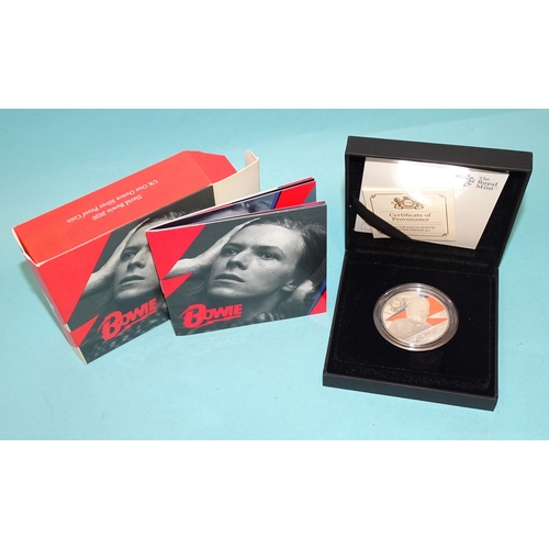 193 - The Royal Mint, 'David Bowie', 2020 UK one-ounce silver proof coin, with presentation box, booklet a... 