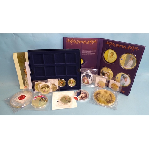 197 - A collection of various gold-plated medallions relating to the Royal Family and the United Kingdom, ... 