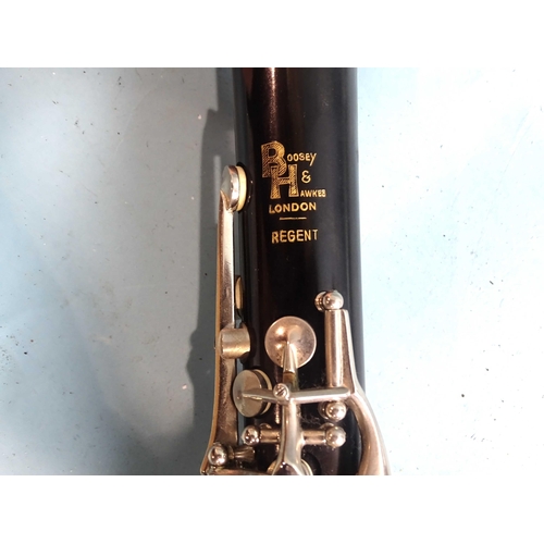 73 - A Boosey & Hawkes Regent clarinet, 26½'' approximately, no. 296360, in fitted case, with clarine... 