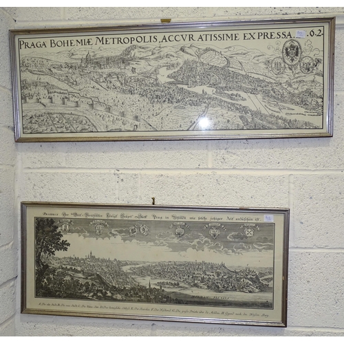 156 - A print of a panoramic engraving 'Praga', 29 x 178cm and other furnishing prints and pictures.... 