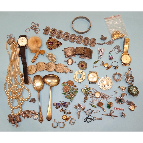 205 - Three vintage watches by Accurist, Prexa and Burgana, a quantity of silver jewellery and costume jew... 