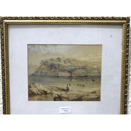 164 - 19th century, 'Looking across to Mount Edgcumbe', unsigned watercolour, 19 x 24cm, another unsigned ... 