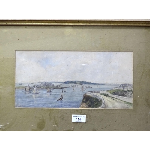 164 - 19th century, 'Looking across to Mount Edgcumbe', unsigned watercolour, 19 x 24cm, another unsigned ... 