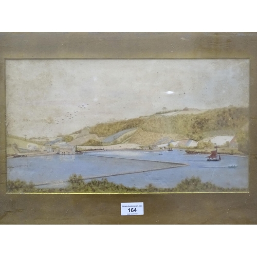 164 - 19th century, 'Looking across to Mount Edgcumbe', unsigned watercolour, 19 x 24cm, another unsigned ... 