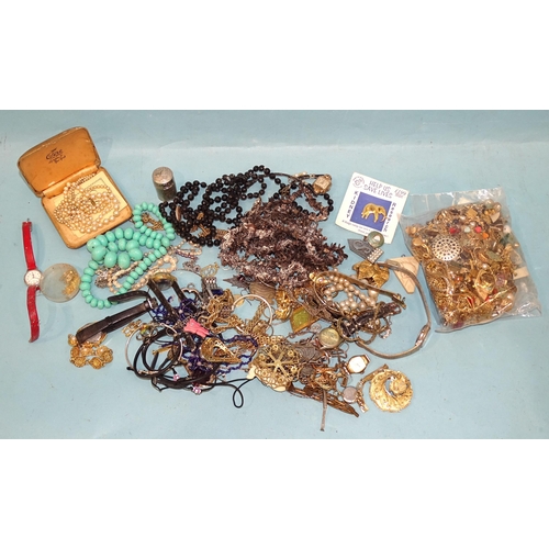 199 - A quantity of wrist watches and costume jewellery, a pewter hip flask and other items.... 