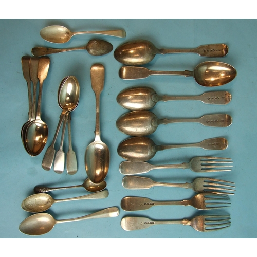 53 - A quantity of mainly Victorian flatware, various dates and makers, ___18.5oz.