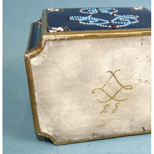 129 - A Sèvres tea caddy with enamelled and jewelled decoration, on a blue ground, 7.5cm high, (no lid).... 