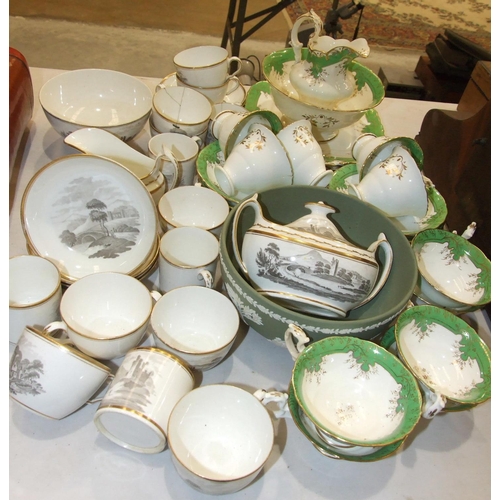 87 - Sixteen pieces of late 19th Century tea ware decorated with figures and cottage in lakeland landscap... 