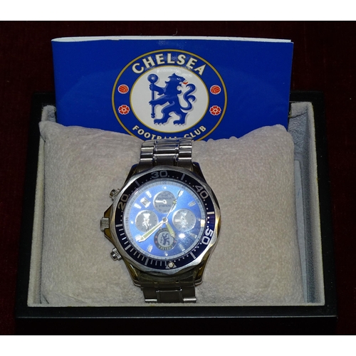 101 - A Danbury Mint 'Chelsea Double Winners 2009/2010' chronograph wrist watch (with CofA), two glass pap... 