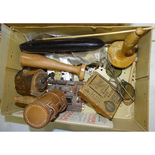 116 - Five vintage iron keys, vintage spectacles, a collection of playing cards and miscellaneous items.... 