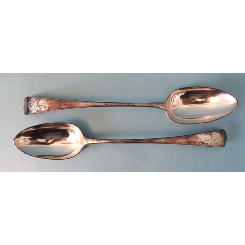 341 - A pair of Hester Bateman Old English pattern silver serving spoons, London 1790, ___6.68oz.... 