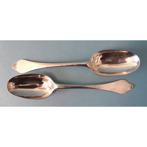 343 - A pair of late-18th century Scottish silver trifid spoons, marks rubbed, maker possibly Patrick Robe... 