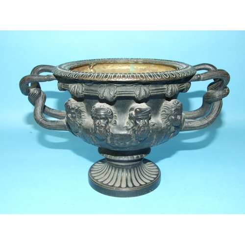 71 - A small bronze model of the Warwick Vase, 13cm high, 20cm diameter.