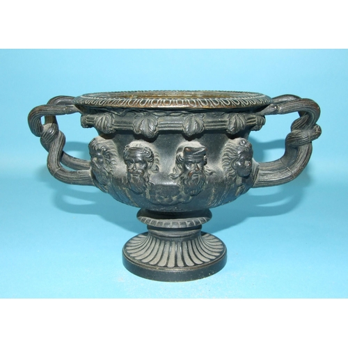 71 - A small bronze model of the Warwick Vase, 13cm high, 20cm diameter.