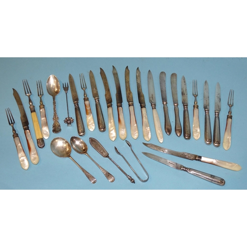 359 - A collection of miscellaneous silver flatware and mother-of-pearl-handled fruit knives and forks.... 