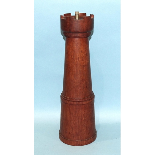 65 - In the style of Jens Harald Quistgaard, a mid-20th century teak chess castle/rook large pepper mill ... 