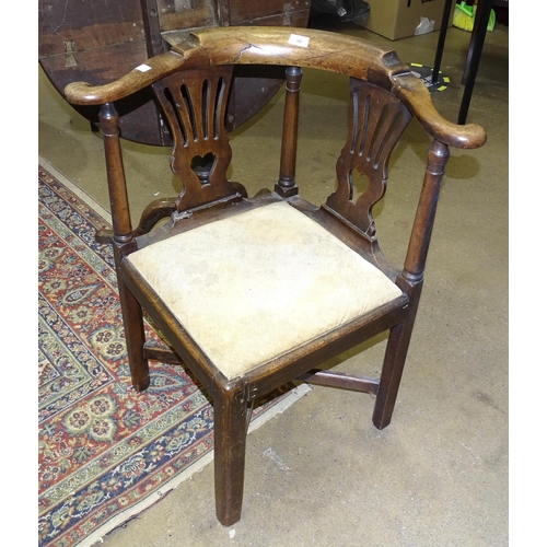 10 - A mainly-18th century circular tilt-top table on barrel column and tripod base and a corner chair, (... 