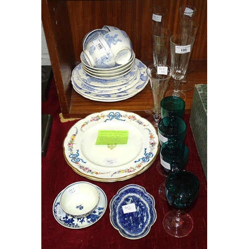 100 - Thirteen pieces of Grainger Lee & Co. blue dragon tea ware, a Worcester crescent-mark blue and w... 