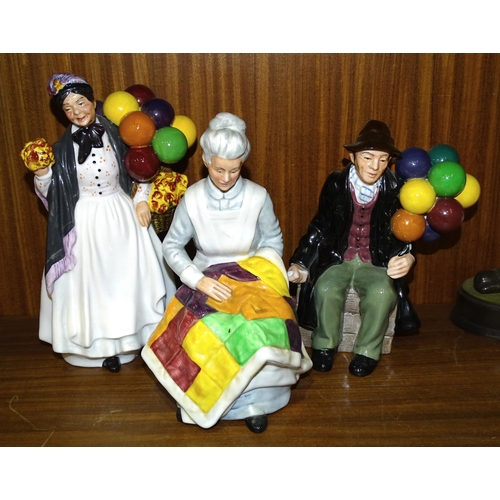 102 - Three Royal Doulton figurines: 'Biddy Penny Farthing' HN1843, 'The Balloon Man' HN1954 and 'Eventide... 