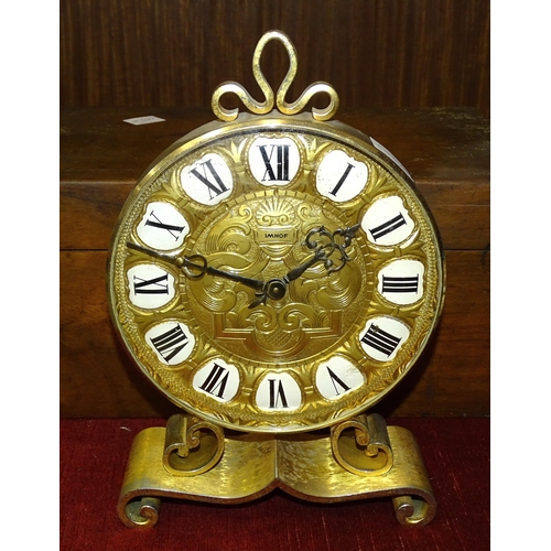 109 - An IMHOF gilt metal mantel timepiece, 24.5cm high and a brass-bound writing box, (2).... 