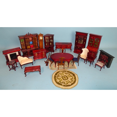 117 - A quantity of doll's house furniture for a drawing room, dining room and hall, 22 items, (one chair ... 