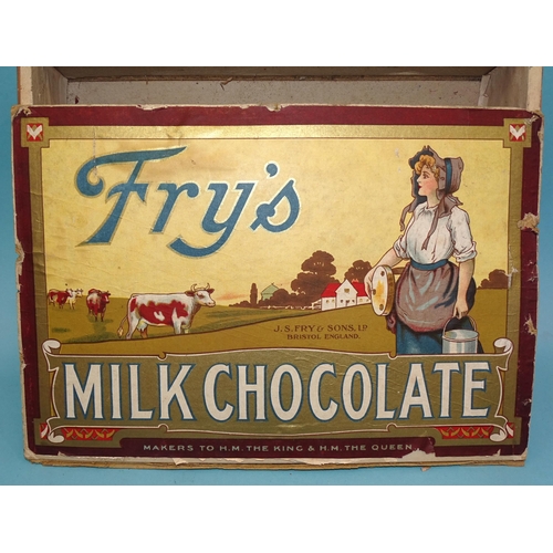 172 - A vintage Fry's Milk Chocolate cardboard and wood-sided box, the lid decorated with a milkmaid and c... 