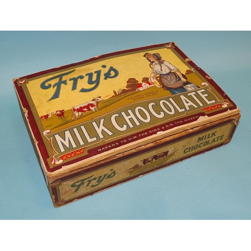 172 - A vintage Fry's Milk Chocolate cardboard and wood-sided box, the lid decorated with a milkmaid and c... 