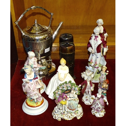 177 - A plated spirit kettle on stand, with burner, a Royal Doulton figurine 'Heather' HN2956, a Staffords... 