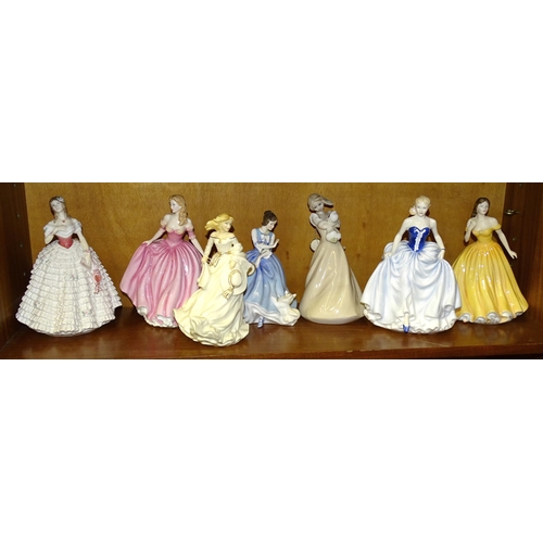 179 - A collection of seven Royal Doulton figurines: 'Just For You' HN4236, 'Lorraine' HN3118, 'My True Lo... 