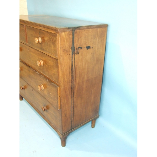 22 - A late-Victorian mahogany straight-front chest of two short and three long drawers, on turned legs, ... 