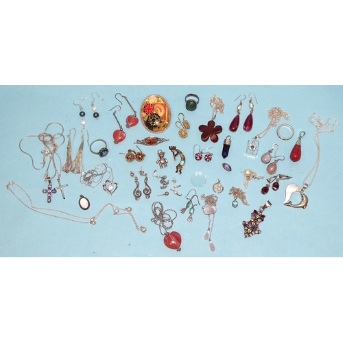 234 - A quantity of silver-mounted jewellery, some set gemstones.